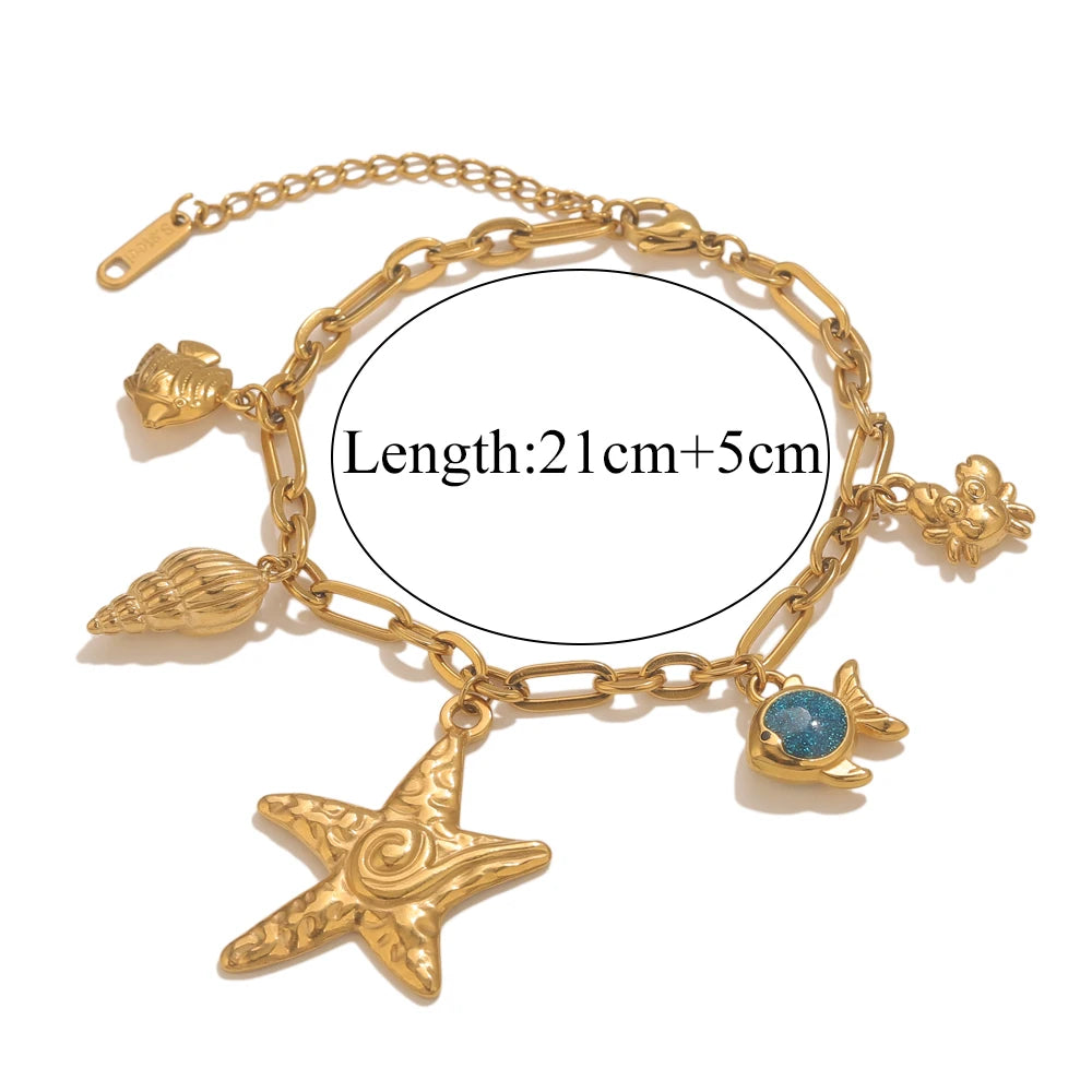 Bracelet Femme Doré Étoile de mer & Coquillage - Esprit Bohème Chic