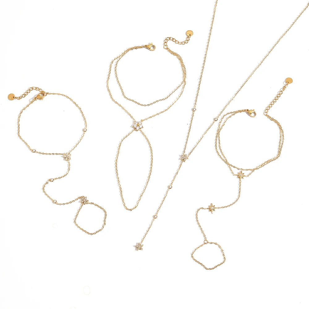 Bracelet fin en Acier inoxydable Plaqué Or 18K avec Zircon