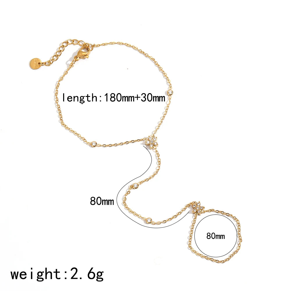 Bracelet fin en Acier inoxydable Plaqué Or 18K avec Zircon