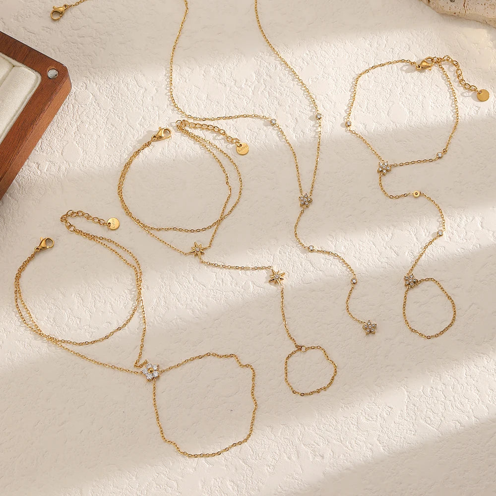 Bracelet fin en Acier inoxydable Plaqué Or 18K avec Zircon