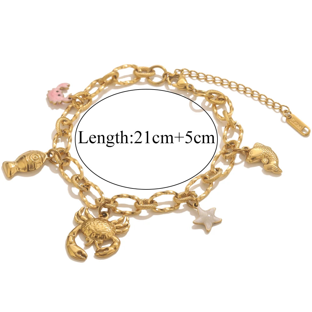 Bracelet Femme Doré Étoile de mer & Coquillage - Esprit Bohème Chic