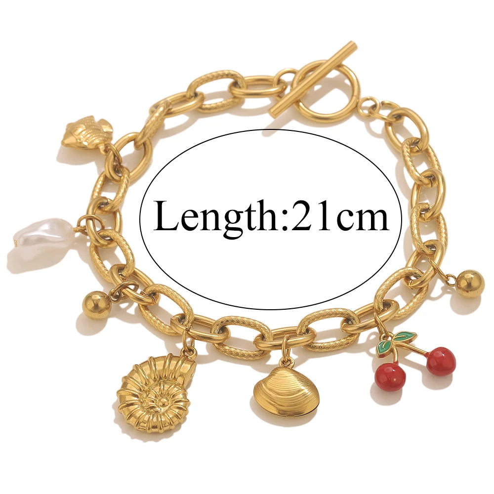 Bracelet Femme Doré Étoile de mer & Coquillage - Esprit Bohème Chic