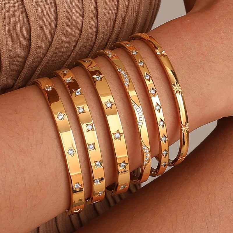 Manchette Céleste - Bracelet manchette en acier inoxydable réglable