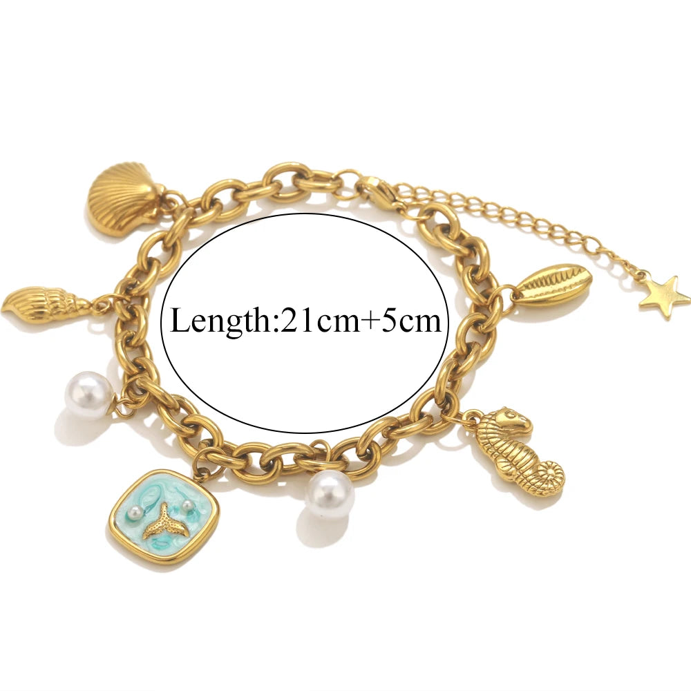 Bracelet Femme Doré Étoile de mer & Coquillage - Esprit Bohème Chic