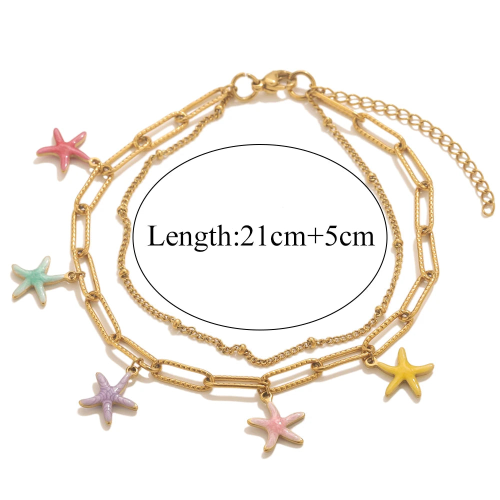 Bracelet Femme Doré Étoile de mer & Coquillage - Esprit Bohème Chic