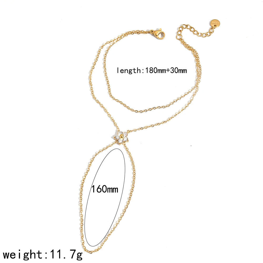 Bracelet fin en Acier inoxydable Plaqué Or 18K avec Zircon