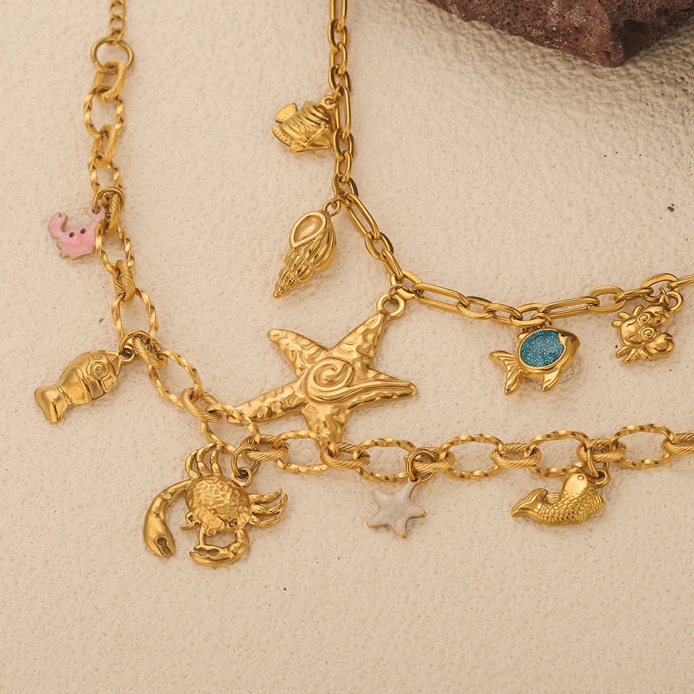 Bracelet Femme Doré Étoile de mer & Coquillage - Esprit Bohème Chic