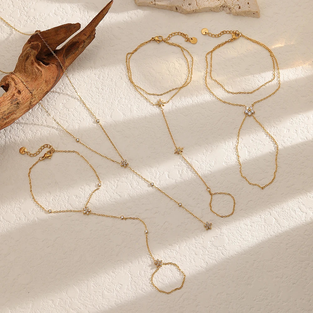 Bracelet fin en Acier inoxydable Plaqué Or 18K avec Zircon