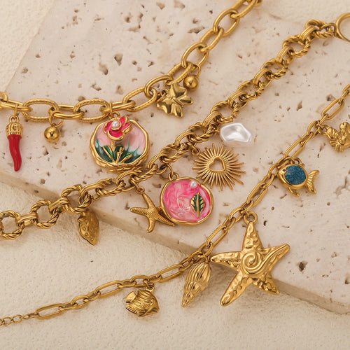 Bracelet Femme Doré Étoile de mer & Coquillage - Esprit Bohème Chic