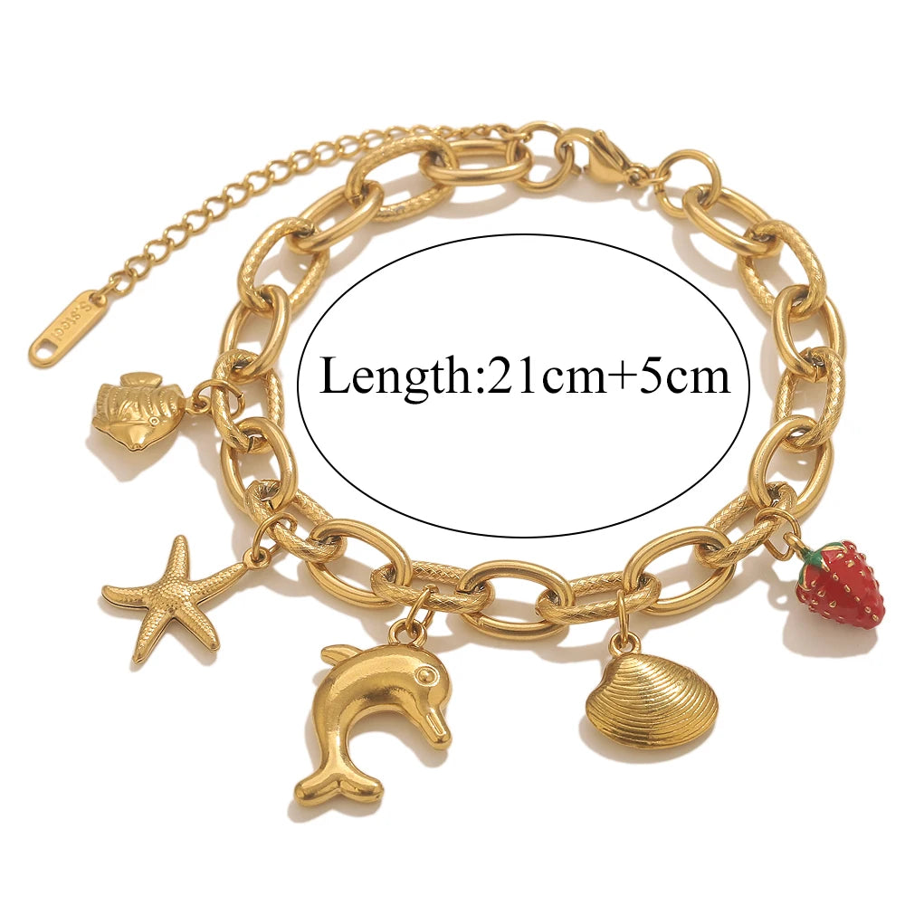 Bracelet Femme Doré Étoile de mer & Coquillage - Esprit Bohème Chic