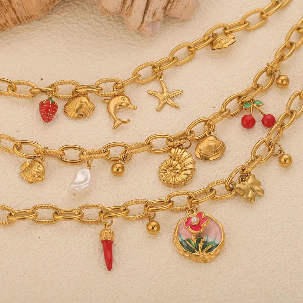 Bracelet Femme Doré Étoile de mer & Coquillage - Esprit Bohème Chic