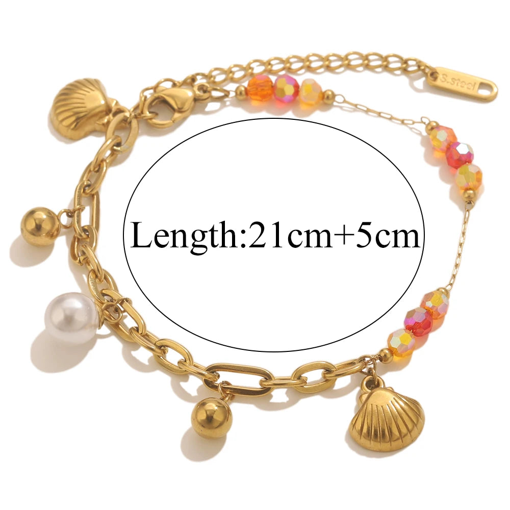 Bracelet Femme Doré Étoile de mer & Coquillage - Esprit Bohème Chic