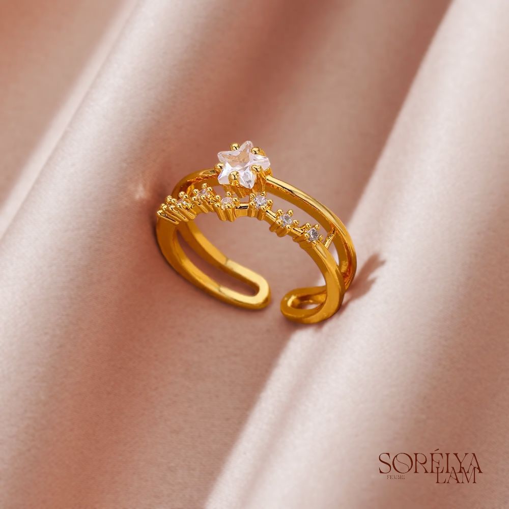 Bague Coeur Élégante - Finition Dorée 18k & Zircon Brillant