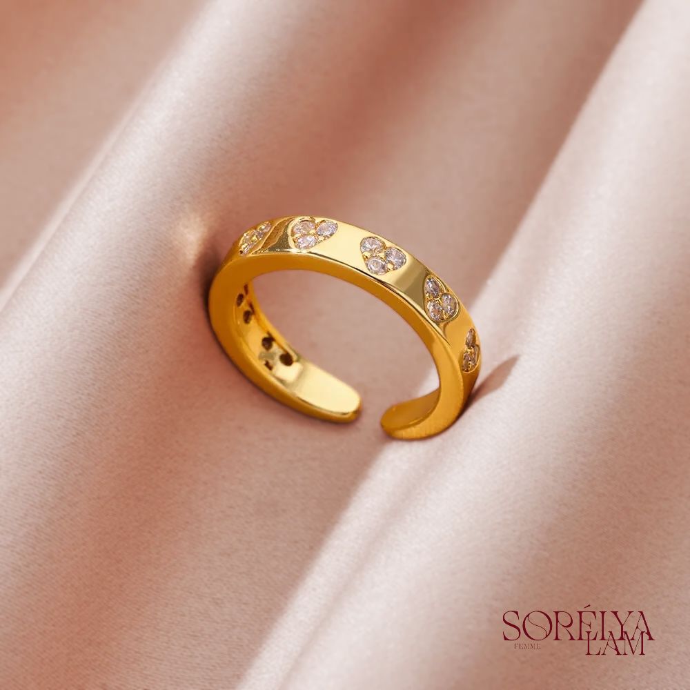 Bague Coeur Élégante - Finition Dorée 18k & Zircon Brillant