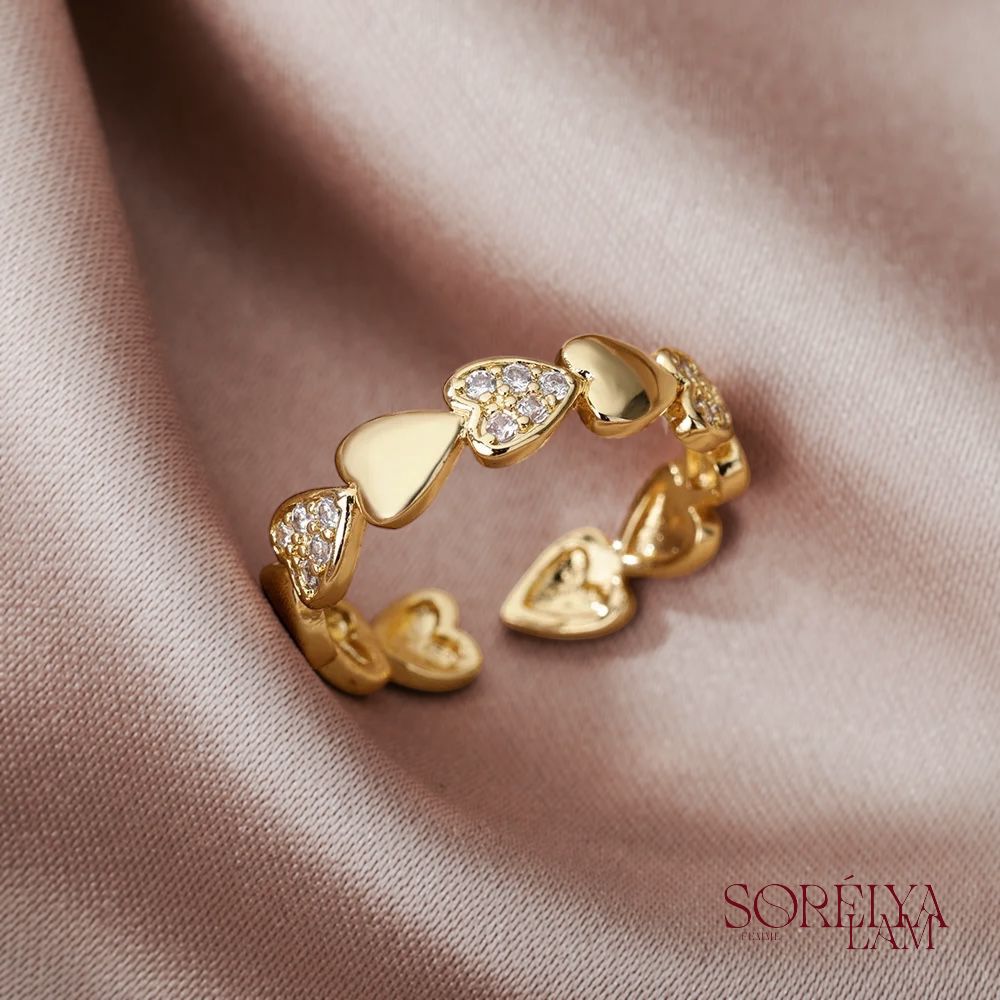 Bague Coeur Élégante - Finition Dorée 18k & Zircon Brillant