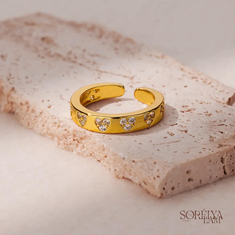 Bague Coeur Élégante - Finition Dorée 18k & Zircon Brillant