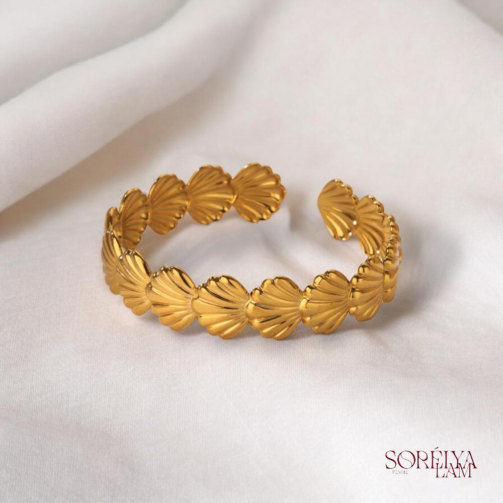 Bracelet manchette Femme Doré en Acier inoxydable - Bijou Tendance & Résistant