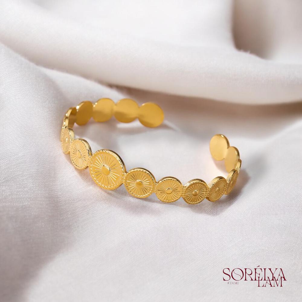 Bracelet manchette Femme Doré en Acier inoxydable - Bijou Tendance & Résistant