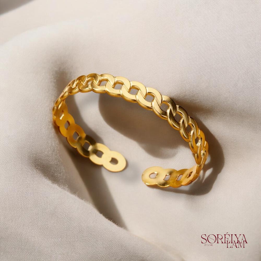 Bracelet manchette Femme Doré en Acier inoxydable - Bijou Tendance & Résistant