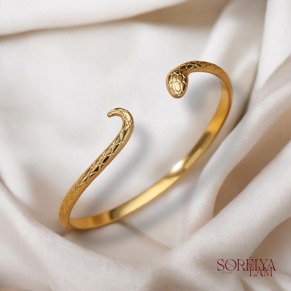 Bracelet manchette Femme Doré en Acier inoxydable - Bijou Tendance & Résistant