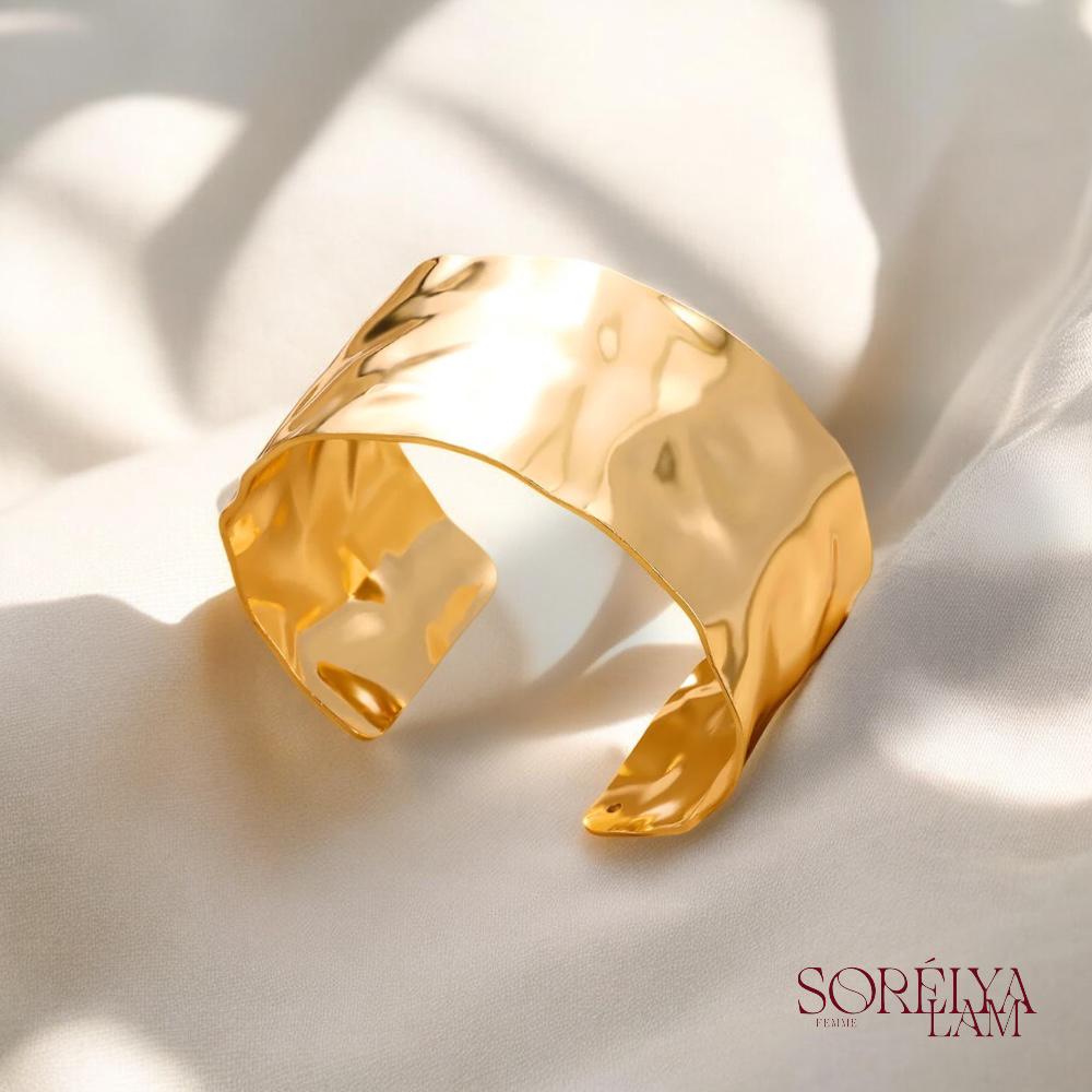 Bracelet manchette Femme Doré en Acier inoxydable - Bijou Tendance & Résistant