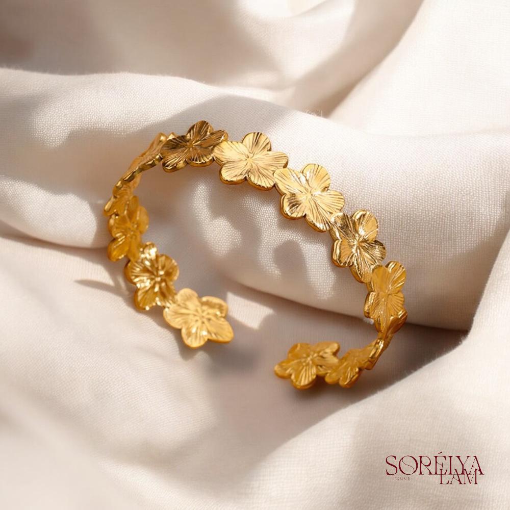 Bracelet manchette Femme Doré en Acier inoxydable - Bijou Tendance & Résistant